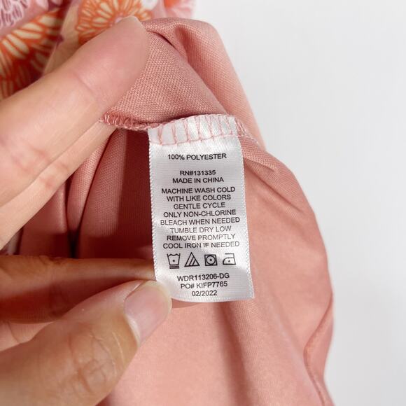 Lola and Grace Small S Pink Orange Floral Tie Strap Skater Dress Smocked Back - Picture 8 of 10